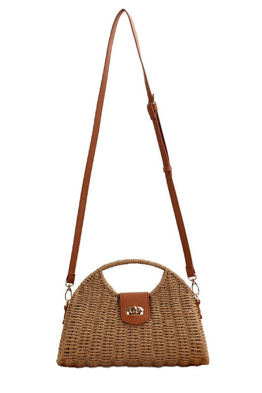 Woven Straw Top Handle Bag – Structured Summer Crossbody Purse