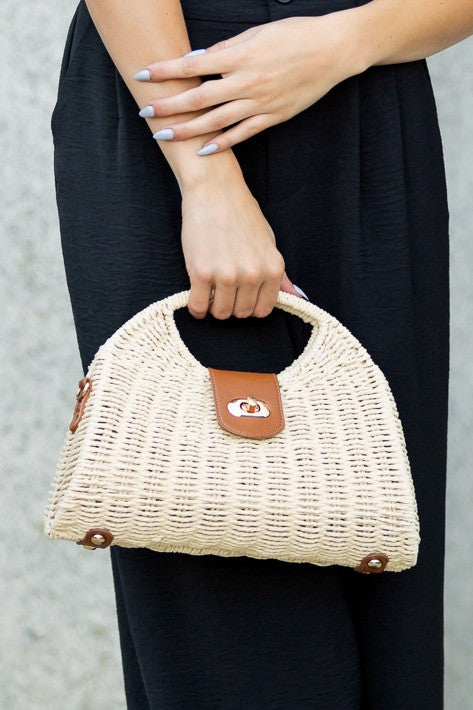Woven Straw Top Handle Bag – Structured Summer Crossbody Purse